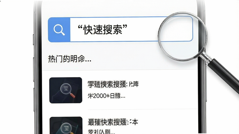 七品网APP搜索功能界面图,主体为顶部搜索框和下方列表,布局垂直分布,排版紧凑合理,风格极简主义,细节展示放大镜图标和热门词条,画质高清,文字内容用引号标注“快速搜索”,背景纯净无干扰