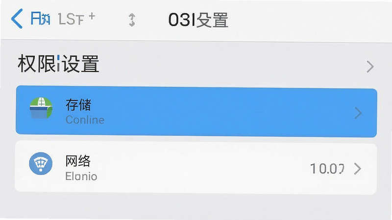 展示手机设置界面中“应用权限管理”的截图,高亮显示“存储”和“网络”权限选项,背景简洁,风格扁平化,文字清晰,包含