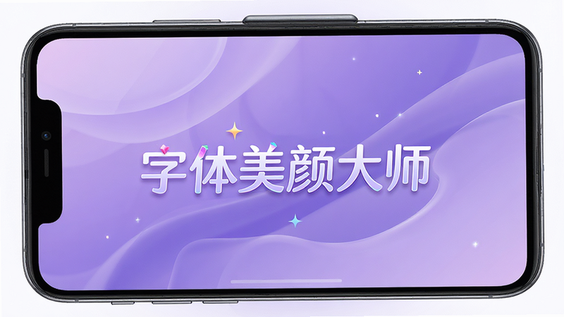 一张展示智能手机屏幕的高清图片,屏幕中央显示着经过美化后的中文文本,文字清晰锐利,背景为柔和的渐变紫色,体现字体美颜大师的应用效果,主体为手机,布局居中,排版简洁,风格现代科技感,细节丰富,画质8k,干净,无多余元素