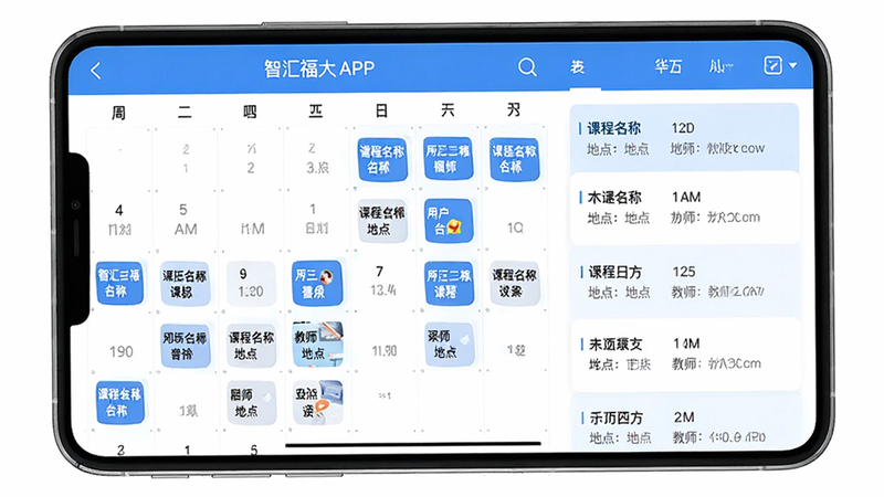 ����Ϊ�ǻ㸣��APP�Ŀγ̱����棬����Ϊ������ͼ���б���ͼ��ϣ��Ű����룬���Ϊ����������ɫ��ϸ����ʾ��һ������Ŀγ̰��ţ������γ����ơ��ص㡢��ʦ��Ϣ�������������ɾ����޶���Ԫ��