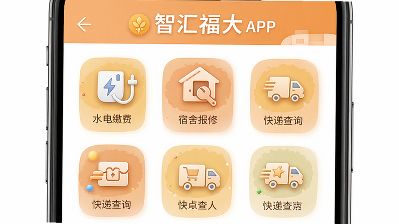 ����Ϊ�ǻ㸣��APP���������ҳ�棬����Ϊ����״����ͼ�����У��Ű���������Ϊůɫ�������ƣ�ϸ�ڰ�����ˮ��ɷѡ��������ᱨ�ޡ�������ݲ�ѯ����ͼ�꣬���ʸ��壬�ɾ����޶���Ԫ��