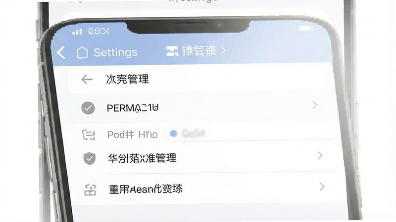 一张展示手机屏幕设置界面的示意图,主体为权限管理选项,布局清晰,排版简洁,风格为扁平化UI,细节准确,画质清晰,干净无多余元素