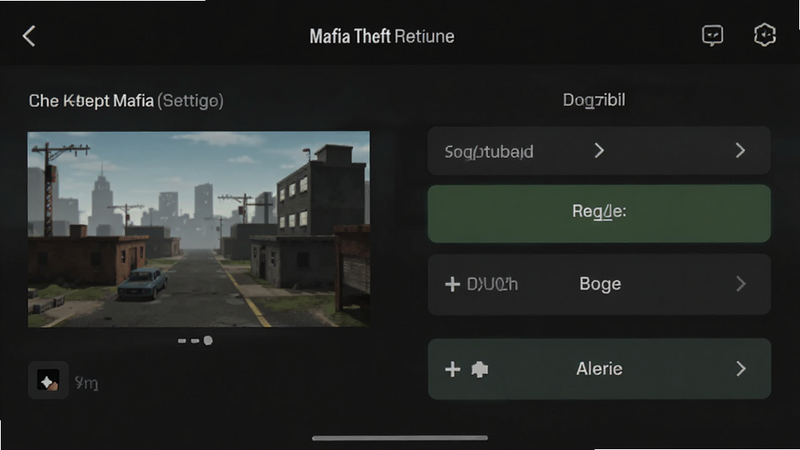 主体为Mafia Theft手机端设置界面,布局展示画质与操作选项,排版清晰易读,风格为简洁UI设计,细节突出关键选项,画质清晰,干净,无多余元素