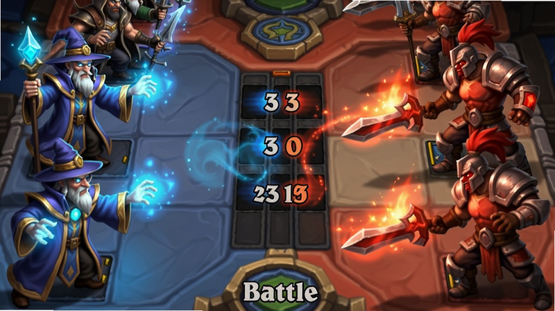 ����һ��Warlock Hero��Ϸ�ڿ��ƶ�ս����ͼ������Ϊ���Ŷ��ŵĿ��ƽ�ɫ�����Ϊ��ɫϵ��ʦ���Ҳ�Ϊ��ɫϵսʿ���м���ʾս����ֵ����Ч���������ҶԳƣ��Ű���գ����Ϊ��ͨ��Ⱦ��дʵ��ϣ�ϸ��չʾħ������Ч�������ʸ��壬�ɾ���ˮӡ������