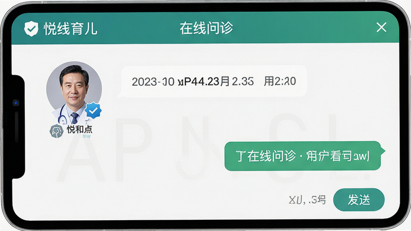 ����һ��������ѯ����ͼ������Ϊ�ú�����APP��ҽ�����촰�ڣ�����Ϊ�Ի�����ʽ�������ʾҽ��ͷ������֤��ʶ���Ҳ���ʾ�û��������ݣ��Ű������ˣ����רҵ���ţ�ϸ�ڰ���ʱ����뷢�Ͱ�ť�����ʸ��壬�޶���Ԫ�أ�������ʾ