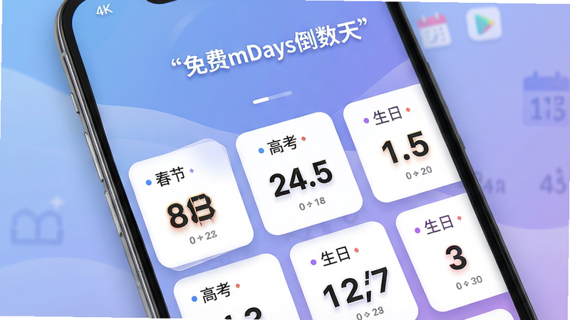 һ��չʾ�ֻ�����ĸ���ͼƬ������Ϊ�����mDays�����족��׿Ӧ�õ������档���ֲ��ÿ�Ƭʽ��ƣ�����Ϊ��͵Ľ�������ɫ����������ʾ�������ʱ��Ƭ���ֱ��ע�š����ڡ������߿����������ա�������������������Ŀ���Ű��������򣬷���ִ���Լ��ϸ�ڴ����ֹ�Ӱ�ʸУ�����4k���ɾ��޶���Ԫ�أ����ּ����š�mDays�����족��