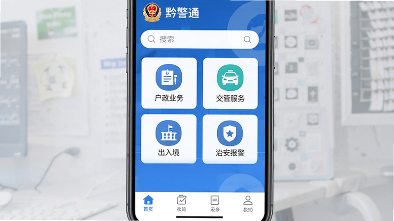 ����Ϊ��ǭ��ͨ��App���ֻ�����ȫ��չʾ�����ֲ��ñ�ƽ����ƣ�������ʾ��ǭ��ͨ��Logo�����������в��������С�����ҵ�񡱡������ܷ��񡱡������뾳�������ΰ��������ĸ����Ĺ���ͼ�꣬�ײ�Ϊ�����������Ϊ�ִ��Ƽ�������ɫ��ϸ������������4k���ɾ����޶���Ԫ��