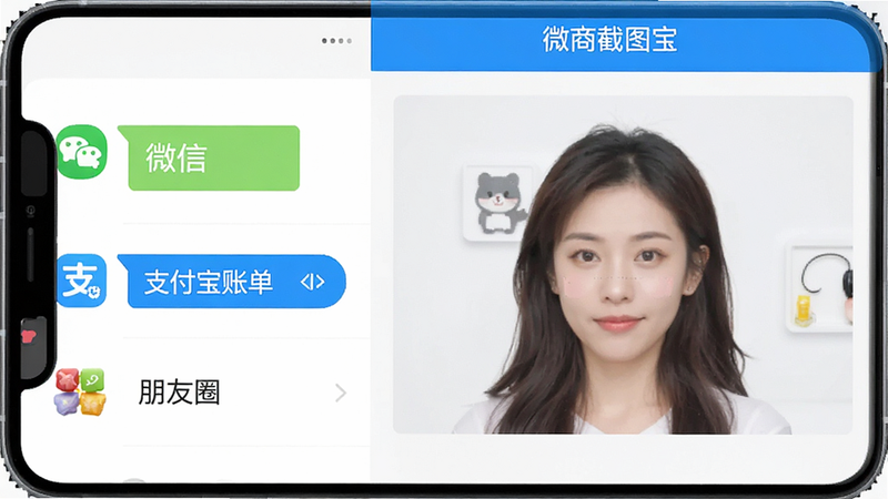 ����Ϊ�ֻ���Ļ���棬��ʾ��΢�̽�ͼ����APP�����棬����Ϊ��๦���б�������΢�����졢֧�����˵�������Ȧ��ͼ�꣩���Ҳ�ΪԤ�����ڣ��Ű����ִ������Ϊ��ƽ��UI��ƣ�ϸ�ڴ�����ɫ������ť�����ʸ��壬�ɾ����޶���Ԫ�أ����֡�΢�̽�ͼ���������ɼ�
