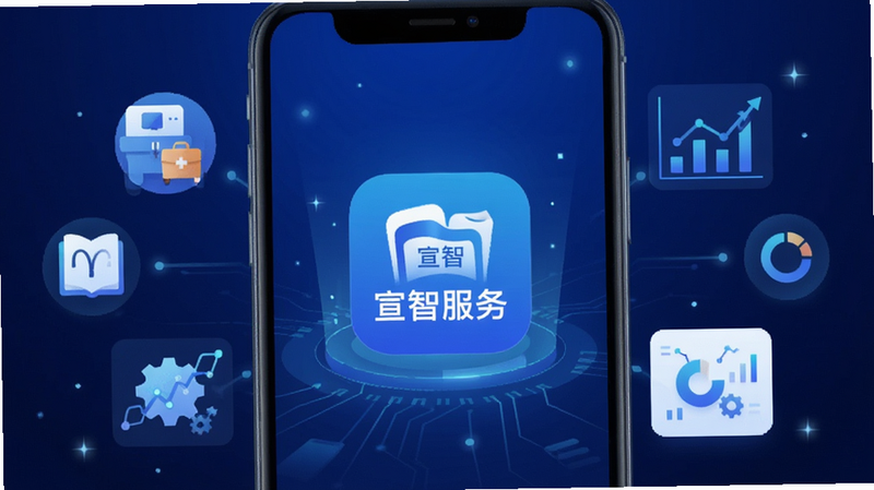 ����Ϊ���Ƿ���App���ֻ���Ļ���棬����Ϊ����ɫ�Ƽ����䣬������ʾAppͼ�꣬��Χ����������������ݷ����ȳ���ͼ�Σ����ֶԳƾ��⣬�Ű����ִ�������ƽ���Ҹ��пƼ��У�ϸ�ڴ���΢����Ч�����ʸ��壬�ɾ����޶���Ԫ�أ�����