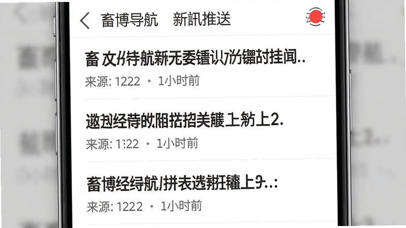 主体为畜博导航的资讯推送界面,布局为列表形式,每条新闻包含标题、来源与时间,顶部有红点提示新消息,风格为新闻排版样式,细节展示加粗的关键标题,画质高清,干净,无多余元素