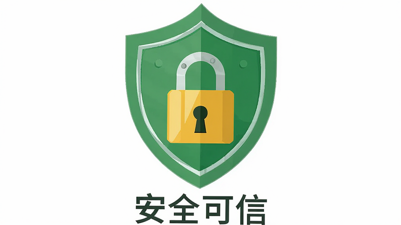 盾牌与锁的图标组合,布局居中,排版简洁,风格扁平化矢量图,细节包含绿色盾牌和金色锁,画质高清,干净,无多余元素,文字