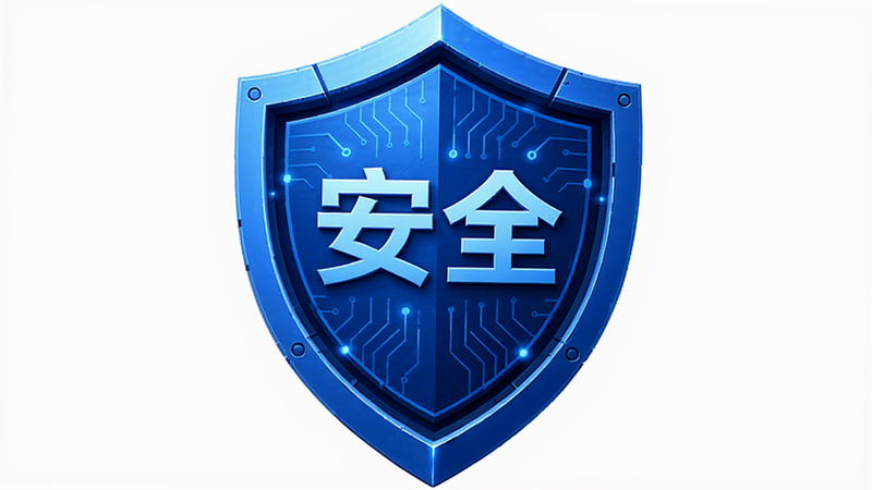 晶生活 安全盾牌图标展示,主体为蓝色盾牌图形,中间带有“安全”二字,布局居中,风格科技感强,细节包含防护线条纹理,画质高清,干净,无多余元素