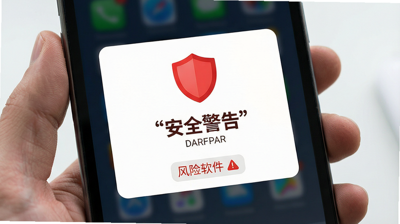 主体为手机安全警告弹窗界面,布局居中显示红色盾牌图标,排版简洁,风格为警示性UI设计,细节展示“风险软件”字样,高清画质,醒目直观,文字