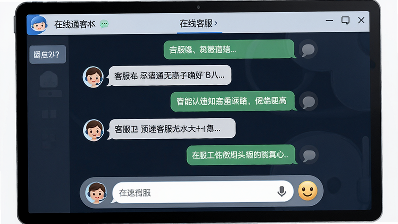 乐速通客服界面,主体为聊天对话框,布局左右分布,排版对话气泡样式,风格亲和友好,细节包含客服头像和输入框,画质高清,干净,无多余元素,文字