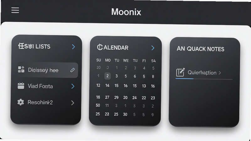 ������ Moonix �ֻ�Ӧ�õ�������չʾ�����ֲ��þ��жԳ���ƣ�������ʾ�����ı��������м�����չʾ�������Ĺ��ܿ�Ƭ���ֱ��������б���������ͼ�Ϳ��ٱʼǣ���Ƭ����Բ�Ǿ�����ƣ�����Ϊ���ɫ���䣬����ʹ�ð�ɫ�޳������壬����ִ���Լ�Ƽ���ǿ��ϸ�ڴ�����͵���ӰЧ�������ʸ��� 4k���ɾ��޶���Ԫ��