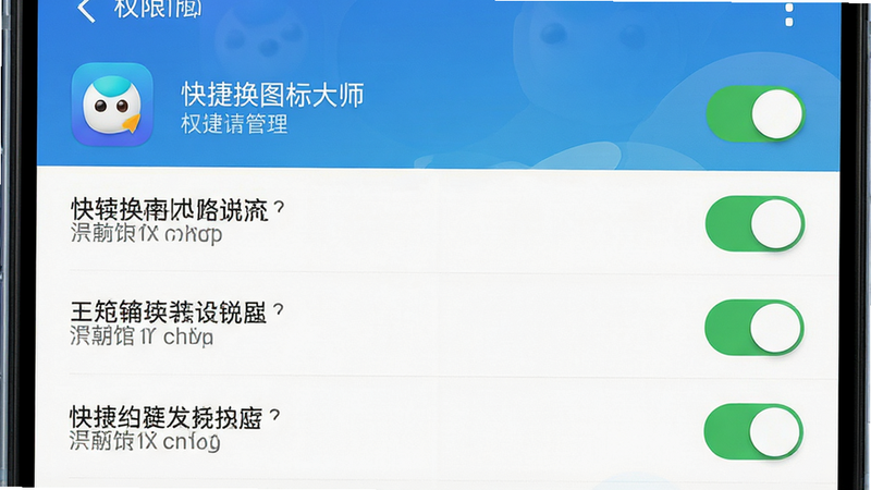 主体为手机设置界面示意,显示权限管理列表,布局为垂直列表,排版规整,风格系统原生,细节显示权限开关状态,画质高清,干净,无多余元素,文字