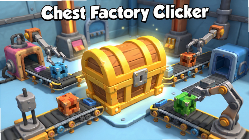 ����ΪChest Factory Clicker��Ϸ�����棬����Ϊ������Ϸ������������һ���޴�ķ��ⱦ�䣬��Χ�������Զ����Ĵ��ʹ��ͻ�е�ۣ��Ű����������Ϊ��ͨ3D��Ⱦ��ϸ�ڷḻ�����ʸ��壬�ɾ��޶���Ԫ�أ�����