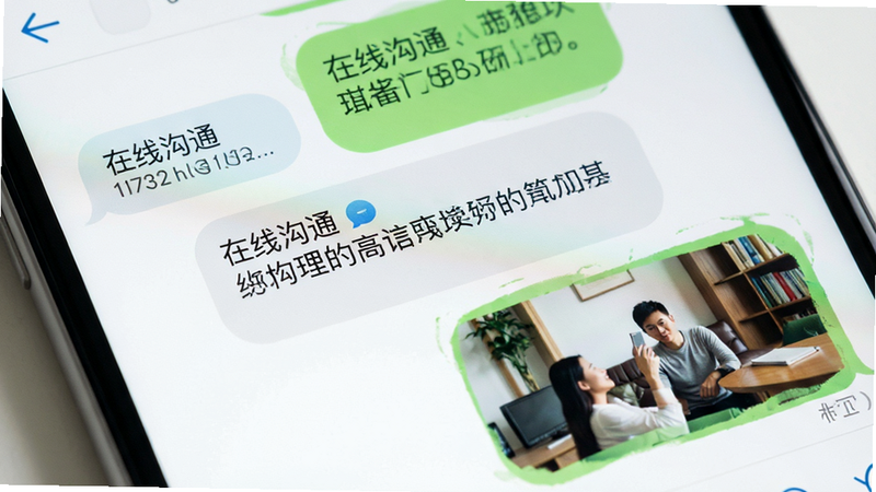 主体为聊天界面特写,布局气泡对话形式,排版紧凑有序,风格明亮简洁,细节展示文字消息与图片附件,画质细腻,干净,无多余元素,文字包含