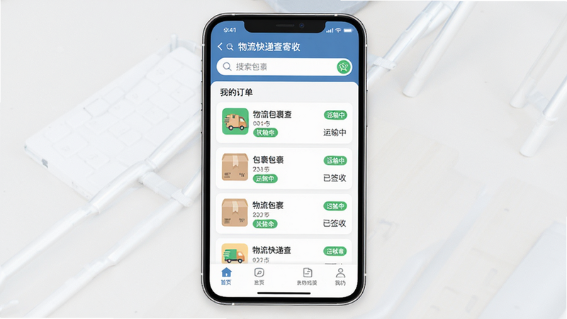 ����Ϊ�ֻ���Ļ���棬չʾ������ݲ����APP����ҳ�������������������������м��ǰ����б����ײ��ǵ��������Ű����ִ�������ƽ����ϸ�ڰ�������ͼ�ꡢ״̬��ǩ���������С���ǩ�գ������ʸ��壬�ɾ����޶���Ԫ�أ��������ݰ�����������ݲ���ա�������ѯ�����������ҵĶ�����