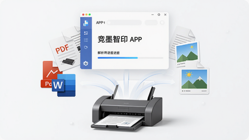 ���壺����ĵ�ͼ�꣨PDF, Word, Image����۵�һ����ӡ���̣��Ϸ���������ī��ӡ��APP���ڣ��������ľ۽����Ű����򣬷������ʵ�ã�ϸ��չʾ�ļ����������������ʸ��壬�ɾ����޶���Ԫ��