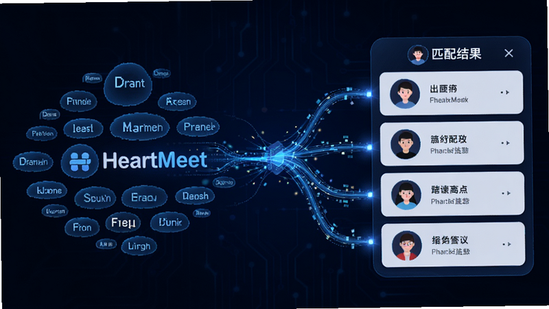 ����ΪHeartMeet�����е�ƥ���㷨ʾ��ͼ������Ϊ���ҶԳƽṹ��������û���Ȥ��ǩ�ƣ��Ҳ���ƥ�����б����м��÷����������ӣ����Ϊ�Ƽ�����ɫ����ϸ�ڰ�����������Ч��������ϸ�壬�ɾ����޶���Ԫ��
