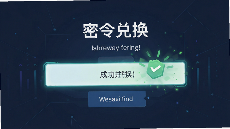 主体为游戏内兑换码输入界面,布局清晰突出输入框,排版简洁,风格为UI设计,细节显示成功提示动画,画质清晰,干净背景,文字