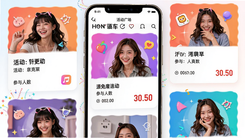����Ϊ������APP�Ļ�㳡ҳ�棬����չʾ������Ƭ�������ö�ʣ�ϸ�ڰ�������⡢���������͵���ʱ����������������������Χ