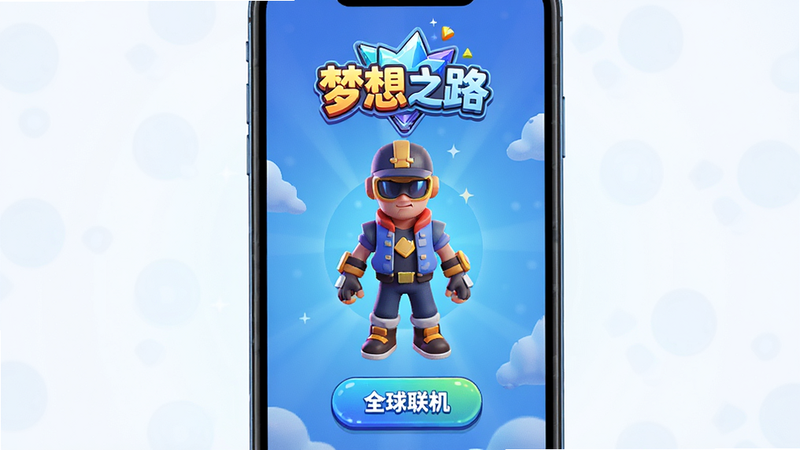主体为手机屏幕显示游戏登录界面,布局居中,顶部显示