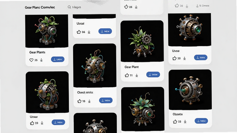 ������Gear Plants������ҳ�棬����Ϊ�ٲ���ͼƬչʾ��ÿ�ſ�Ƭչʾ��ͬ�û���ƵĻ�еֲ������ͼ������Ϊǳ��ɫ���Ű����۴��������Ϊ�ִ���Լ��ϸ��չʾ���޺����ذ�ť�����ʸ��壬�ɾ����޶���Ԫ��