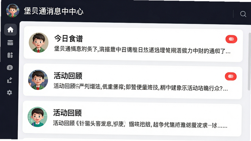 ����ͨ��Ϣ���Ľ��棬������ʾ����������ʦ��ͼ����Ϣ������Ϊ�б�ʽ���У�ÿ����Ϣ����ͷ�񡢱��⼰ժҪ���Ű�������򣬷���ִ���࣬ϸ����ʾ��ɫδ����ǣ�������ʾ
