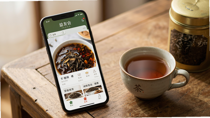 ����չʾ�����ѻᡱAPP���ֻ��ϵ����г���������Ϊһ�������ֻ�����Ļ����ʾAPP��ҳ������Ϊľ�ʲ������Ա߷���һ���ݺõ��ն���Ͳ�Ҷ�ޡ�������ܰ��Ȼ�����ֲ��Ļ�����������дʵ��Ӱ��������ͣ�ɫ����ů��ϸ��չʾ�ֻ���Ļ�ĸ�����ʾЧ���������峺����Ҷ���������ʾ��£������ұ��������������