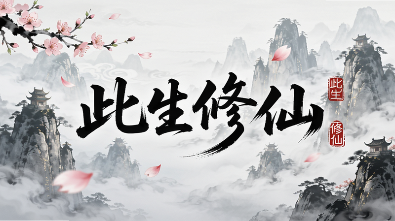 主体为《此生修仙》游戏启动画面,背景是云雾缭绕的仙侠山峰,前景展示游戏Logo