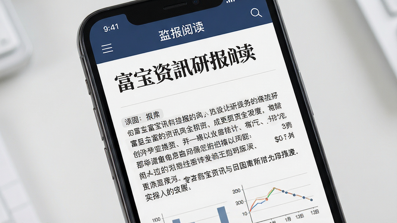 富宝资讯研报阅读界面,主体为手机屏幕,布局为文章排版,标题醒目,正文段落清晰,风格专业严谨,细节包含图表引用标记,画质高清,干净,无多余元素