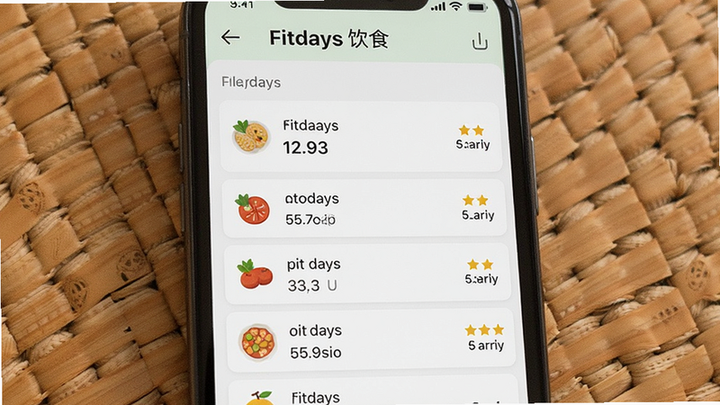 主体为Fitdays饮食记录界面,布局为列表式展示今日摄入食物,排版整齐,风格清新自然,细节处有食物图标和卡路里数值,画质清晰,干净,无多余元素,文字内容包含