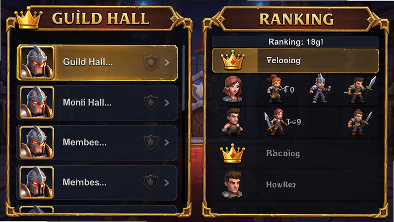 ����:��Forge Rush - Idle RPG����������뾺��������������:��๫���Ա�б����Ҳྺ�������а��Ű�:˫���ṹ����Ϣ�㼶���������:������Ѫ����ɫ�߿�װ�Σ�ϸ��:�ʹ�ͼ�������һ����ɫģ��3Dչʾ������:������棬ɫ�ʶԱ�ǿ�ң�����'Guild Hall'��'Ranking'����