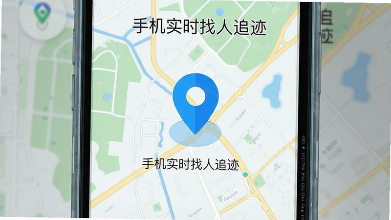 主体为手机界面展示,布局居中,排版简洁,风格扁平化科技风,细节包含地图背景与蓝色定位图标,画质高清,干净,无多余元素,文字显示