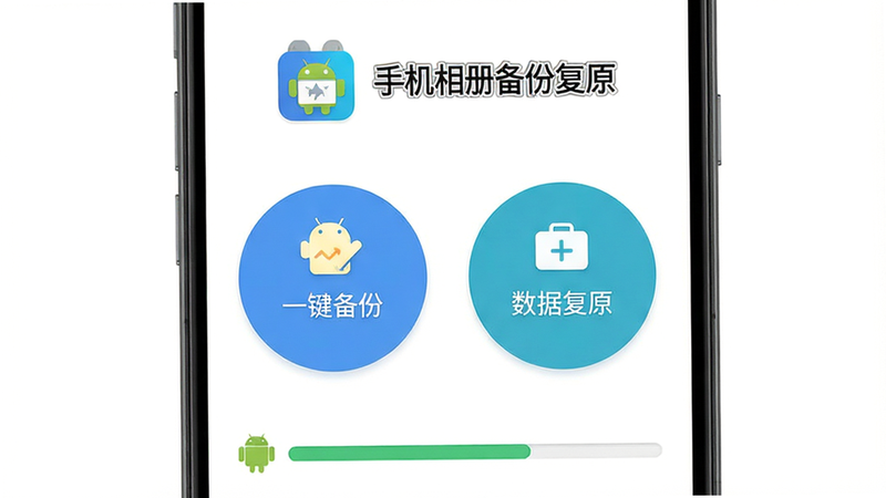 ����Ϊ���ֻ���ᱸ�ݸ�ԭ����׿Ӧ�ý���չʾ�����ֲ������ĶԳ���ƣ�������ʾ��������Logo���в�Ϊ������ߴ�Բ�ǰ�ť�ֱ��ע��һ�����ݡ��͡����ݸ�ԭ�����ײ���ʾ�洢״̬��������������ִ���ƽ����ϸ�ڰ���Android������ͼ���׺�����廭�ʣ��������ף��޶���װ��Ԫ��