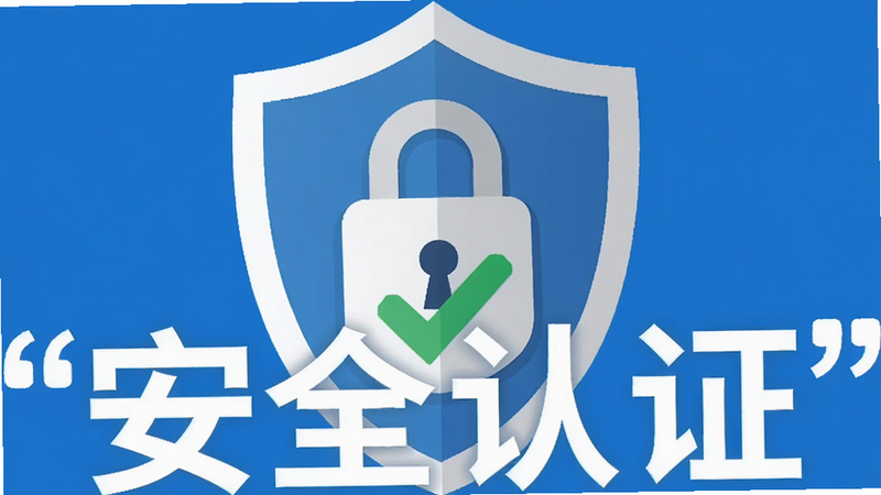 主体为盾牌与锁的组合图标,象征安全,布局居中对称,排版简洁,风格为扁平化设计,细节包含绿色对勾,画质清晰,干净蓝色背景,文字