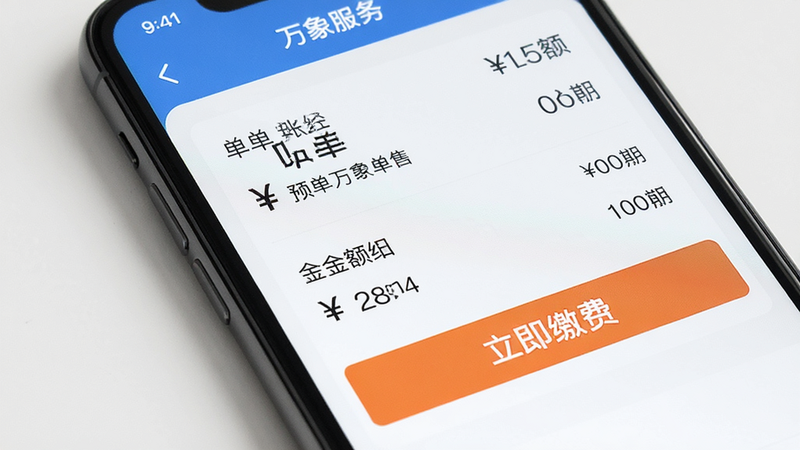 �ֻ���Ļ��д����ʾ���������APP�ڵĽɷ�ҳ�棬����չʾ�˵��б��������ϸ��֧����ť���Ű����룬���Ϊ�����Լ��ϸ����ʾ����ҷ��������֣������������ɾ����������֡������ɷѡ�����