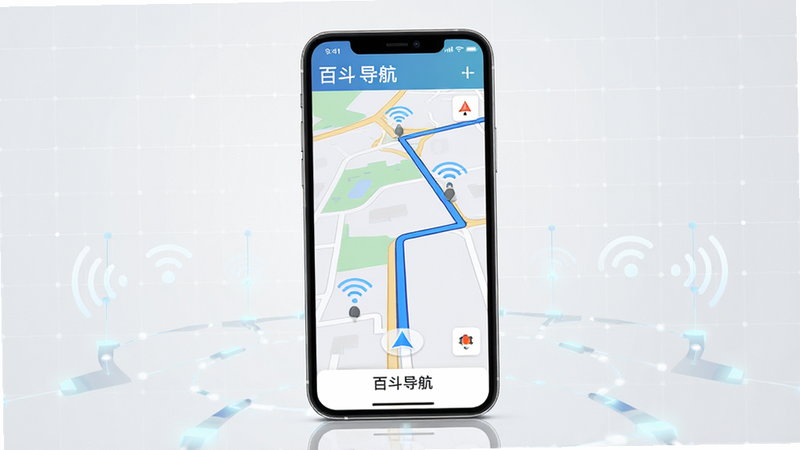����Ϊ�ٶ�����APP���ֻ�����չʾ������Ϊ�����ֻ�ģ�;��У�����Ϊǳ��ɫ�Ƽ���������Ļ����ʾ��ͼ�������棬������ɫ·�߹켣�Ͷ�λͼ�꣬���Ϊ�ִ���ƽ��UI��ƣ�ϸ�ڴ����ָ߾��ȵ������ź��������������ʸ��壬�ɾ��޶���Ԫ�أ����ְ������ٶ�������