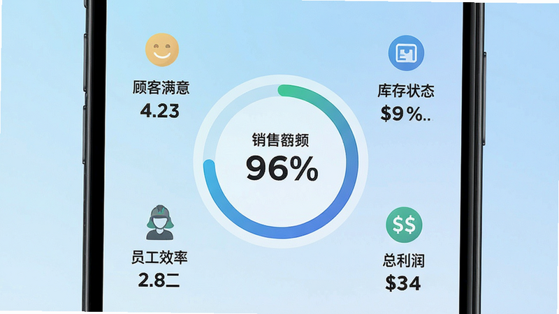 ����:�ֻ���Ļ���棬��ʾ�����ľ�Ӫ�Ǳ��̣�������һ��Բ�ε����۶����������Χ�ֲ����ĸ�Сͼ��ֱ����