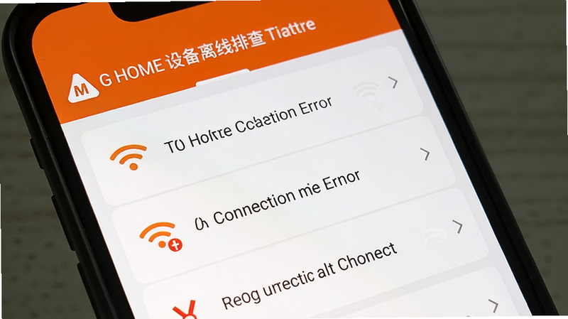 ����Ϊ�ֻ���Ļ��ʾMG Home�豸�����Ų���棬�����Ϸ�Ϊ״̬��ʾ�����·�Ϊ����ָ���б����Ű���գ����Ϊ��ʾ�ԳȰ���ɫ��ϸ��չʾWi-Fiͼ�������ʧ�ܷ��ţ������������ɾ���������ʾ