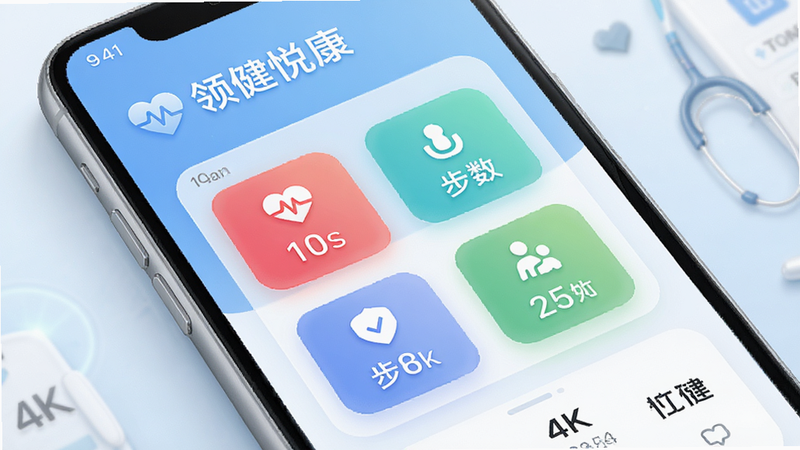 ����Ϊ�콡�ÿ�APP�ĸ������չʾ������������ʾ���������Ǳ��̣��������ʡ�������ͼ�꣬����Ϊ��͵�ҽ������ɫ�����Ű������ִ�������Լ�Ƽ��У�ϸ�ڴ�����΢�Ĺ�ӰЧ������������4k���ɾ��޶���Ԫ�أ����֡��콡�ÿ��������ɼ�