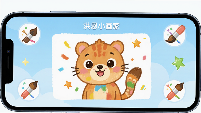 ����Ϊһ�������ֻ���Ļ����ʾ�����С���ҡ�App���棬����������һ�����ڽ��еĿ�ͨ����滭��Ʒ����Χ�����Ų�ɫ����ͼ�������װ�Σ�����Ϊ��͵�ǳ��ɫ���䣬�Ű����������Ϊ��ƽ����ͨ�廭��ϸ�ھ��£����ʸ��壬�ɾ��޶���Ԫ��