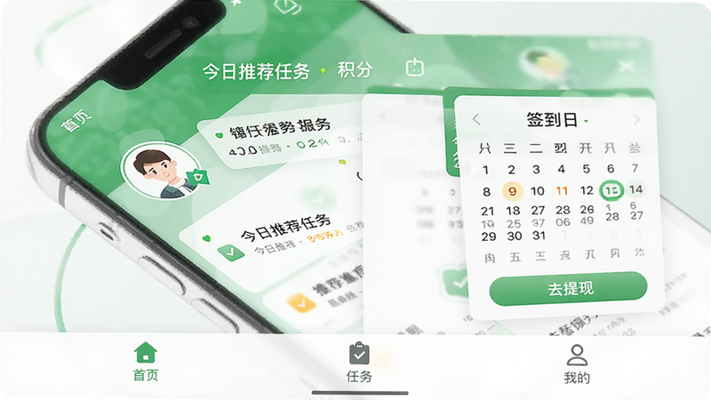 ����Ϊ���˺ð���APP����ҳ���棬������ʾ����ҳ���������񡱡����ҵġ������ײ����������м�����չʾ�����Ƽ������ǩ���������Ű�����󷽣����������ɫ����ϸ�ڰ����û�ͷ�񡢻�����ʾ�͡�ȥ���֡���ť�����ʸ��壬�ɾ����޶���Ԫ��