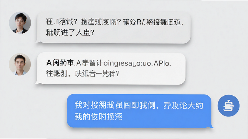 主体为APP内的客服对话界面截图,显示用户提问和AI助手回答的聊天气泡,布局上下排列,背景为浅灰色,风格清新简约,文字清晰可读,细节展现对话气泡的阴影效果,画质细腻,无干扰元素
