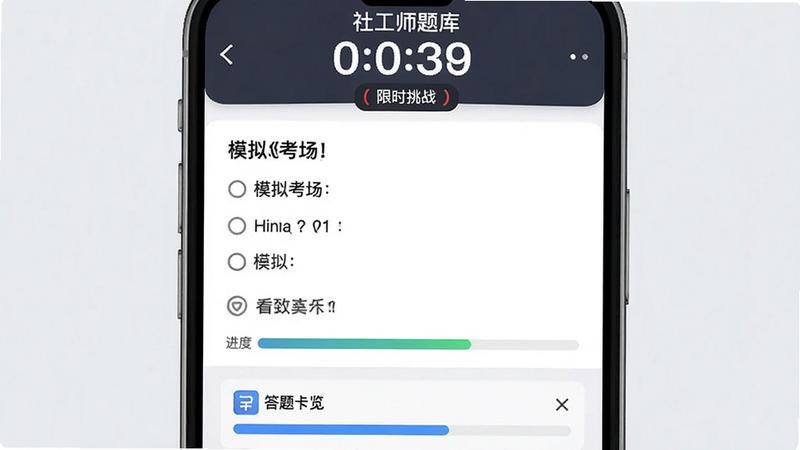 ����Ϊ���繤ʦ��⡱APP��ģ�⿼�Խ��棬����Ϊ����ʱ���������м��ǵ�ѡ����棬�ײ��д��⿨�������Ű�����ƶ��˲���ϰ�ߣ����Ϊ����רע�Ŀ��Է�Χ��ϸ�ڴ��������ĵ���ʱ����������������ʸ߱��棬�ɾ����䣬�������֡�ģ�⿼����������ʱ��ս��