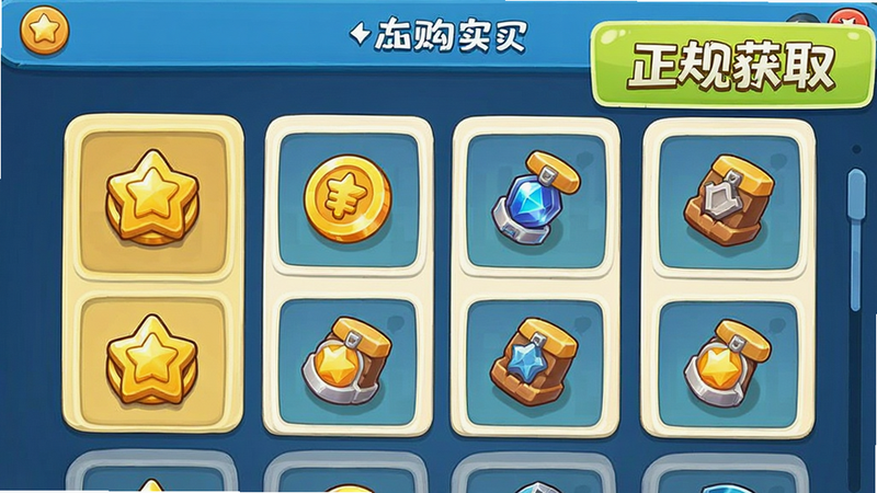主体为游戏内商店界面,布局展示星星币购买选项,排版整齐,风格为卡通UI,细节展示金币与道具图标,画质精美,干净,无多余元素,文字