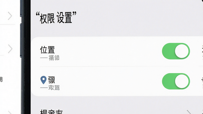主体为手机设置界面截图,显示权限管理列表,布局垂直排列,高亮显示