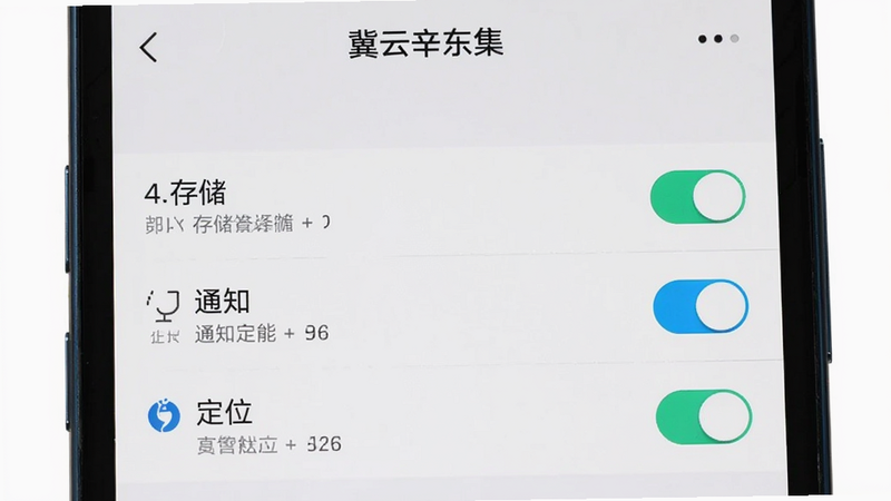 主体为手机设置界面,展示“冀云辛集发布”的权限管理页面,布局为列表形式,包含存储、通知、定位等开关,排版清晰,风格系统原生,细节准确,高清截图,干净无水印